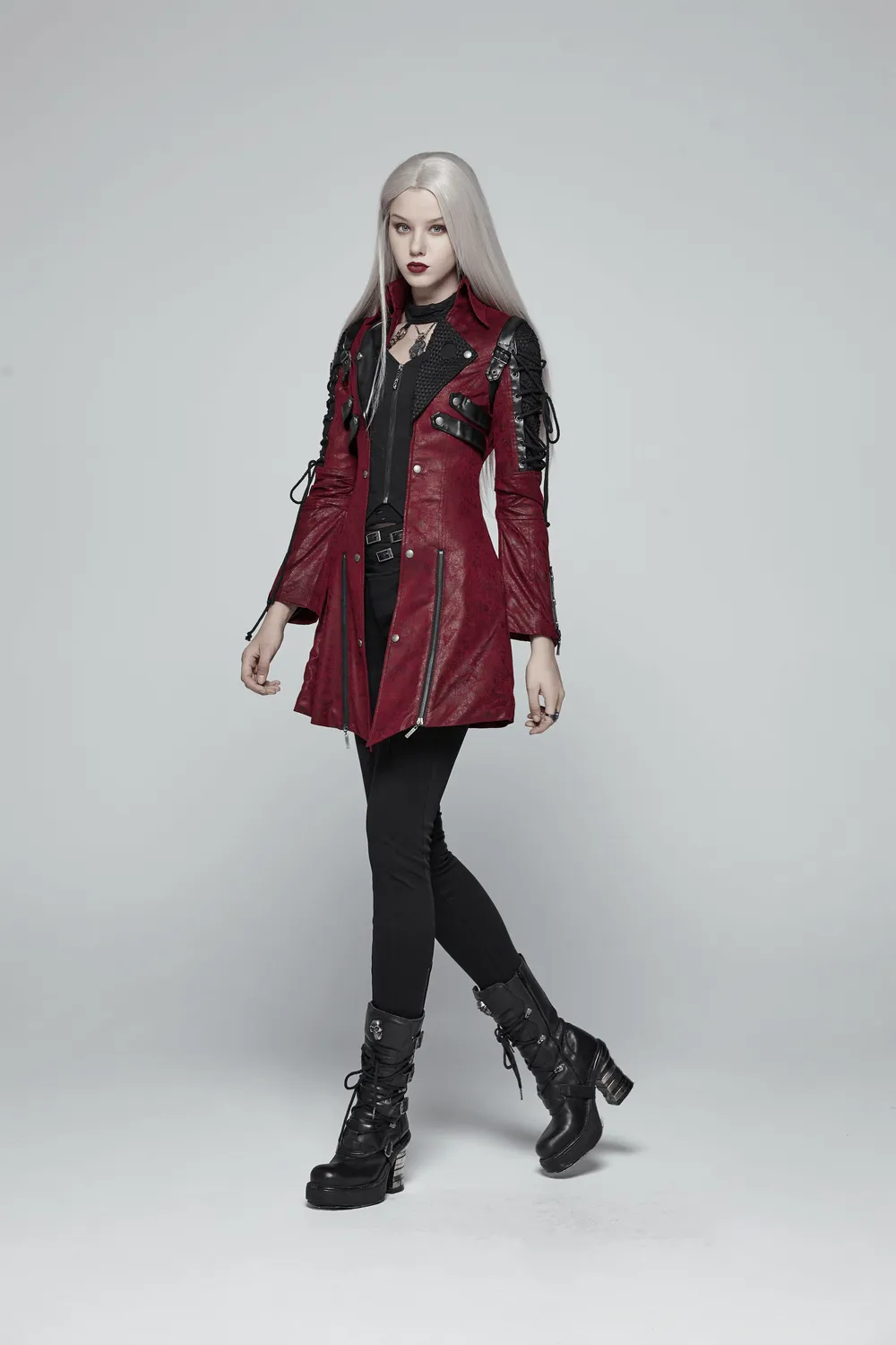 Vintage Women's Leather Punk Jacket with Straps