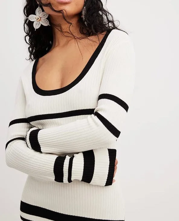 Wenkouban-Christmas Thanksgiving Gift New Year's Eve Dress party look inspos back to school dress  Striped Knitted Midi Dress