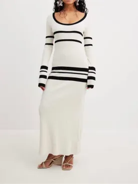 Wenkouban-Christmas Thanksgiving Gift New Year's Eve Dress party look inspos back to school dress  Striped Knitted Midi Dress