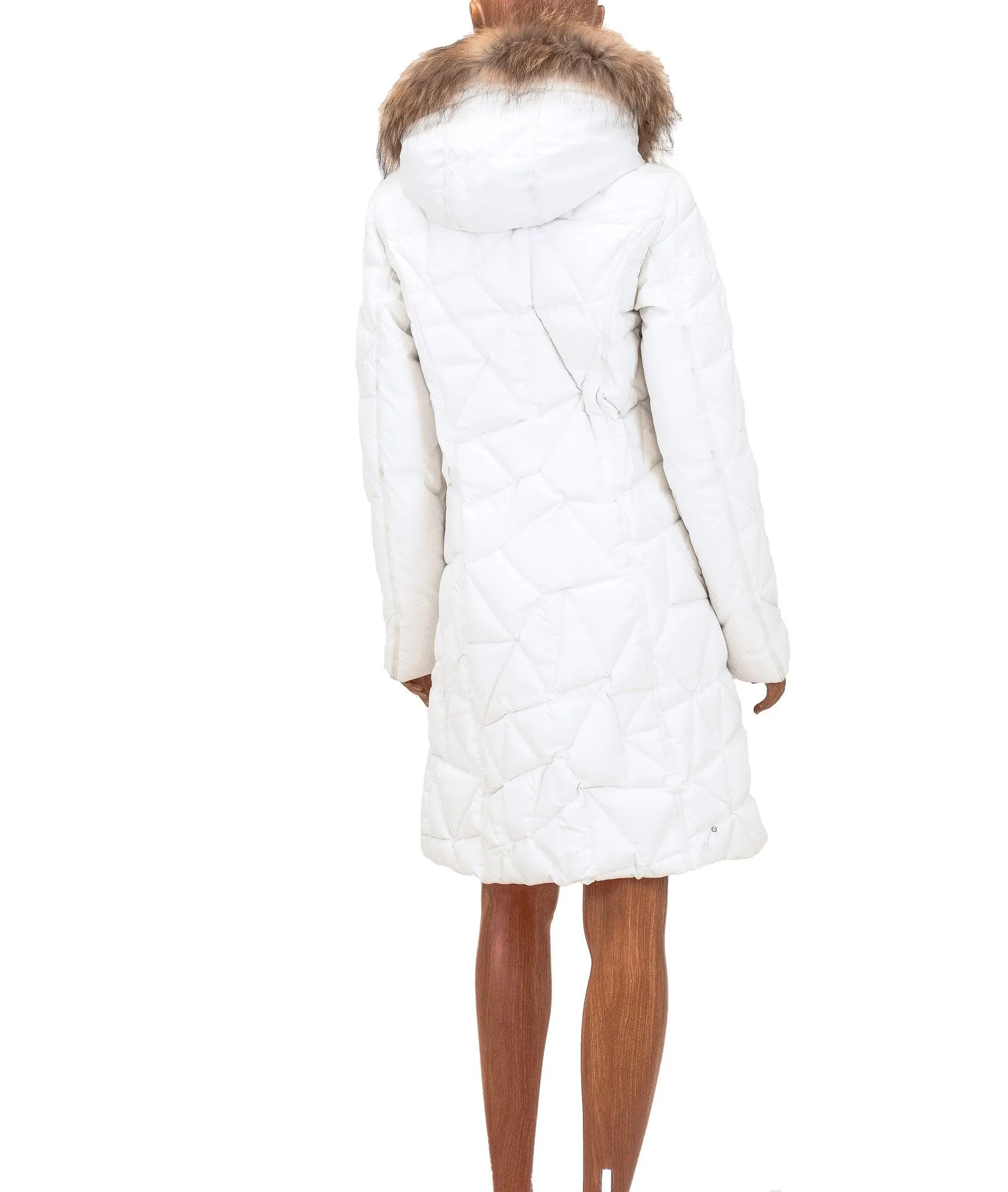 White Down Parka with Fur Trim Hood