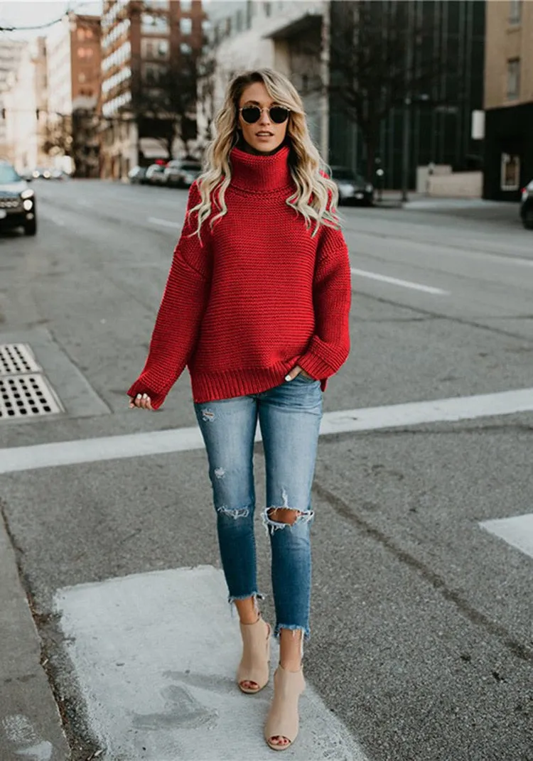 Women Turtleneck Sweaters Winter Pull Jumpers sweater
