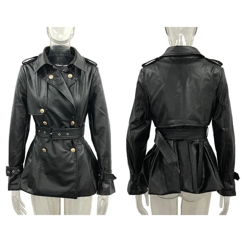 Women's Down Collar High Faux Leather Coats