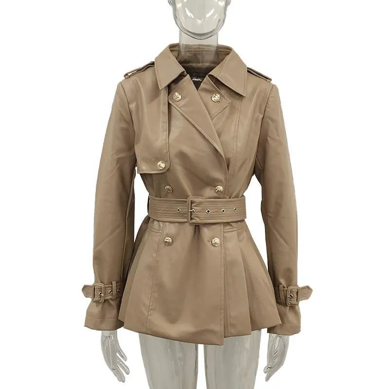 Women's Down Collar High Faux Leather Coats