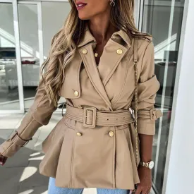 Women's Down Collar High Faux Leather Coats