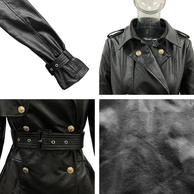 Women's Down Collar High Faux Leather Coats