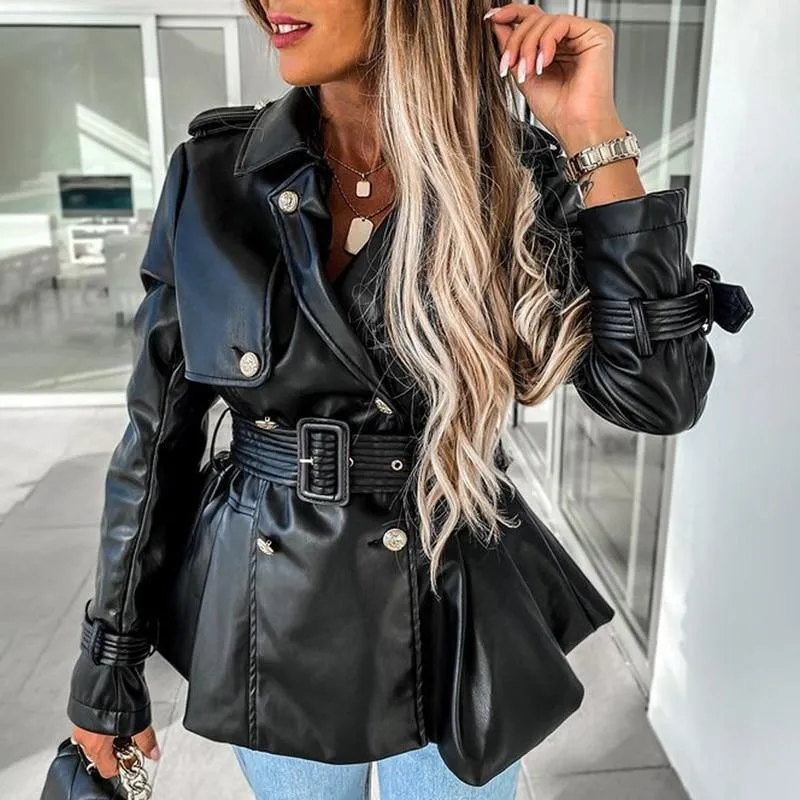 Women's Down Collar High Faux Leather Coats