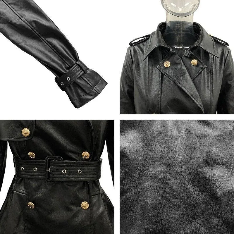 Women's Down Collar High Faux Leather Coats