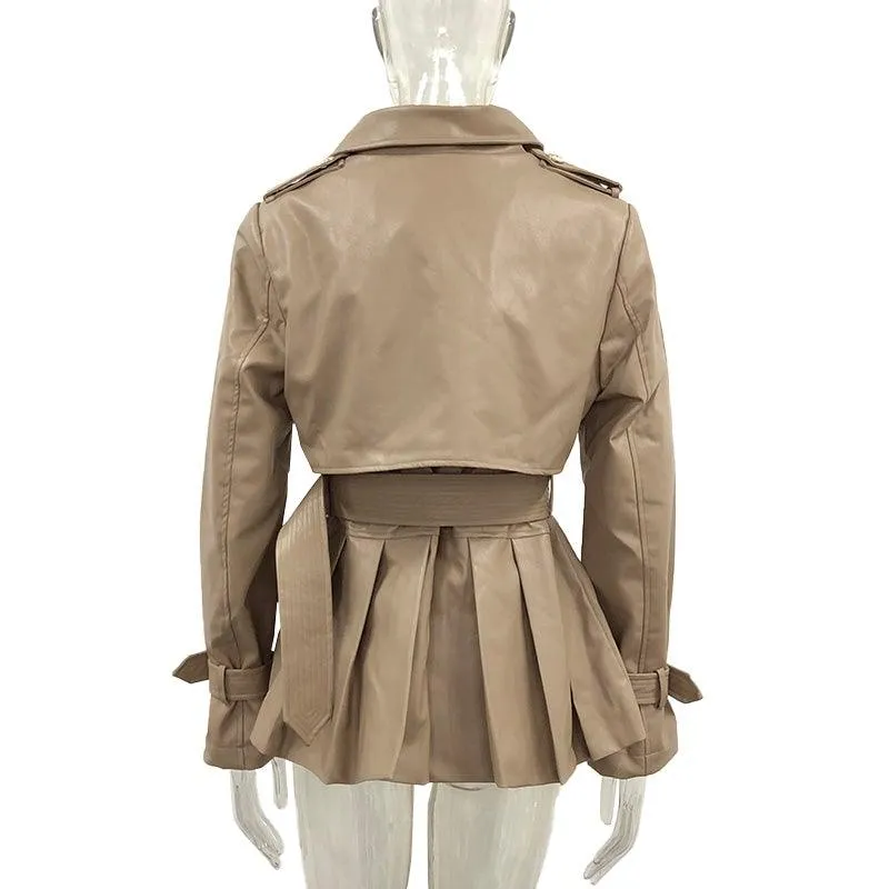 Women's Down Collar High Faux Leather Coats