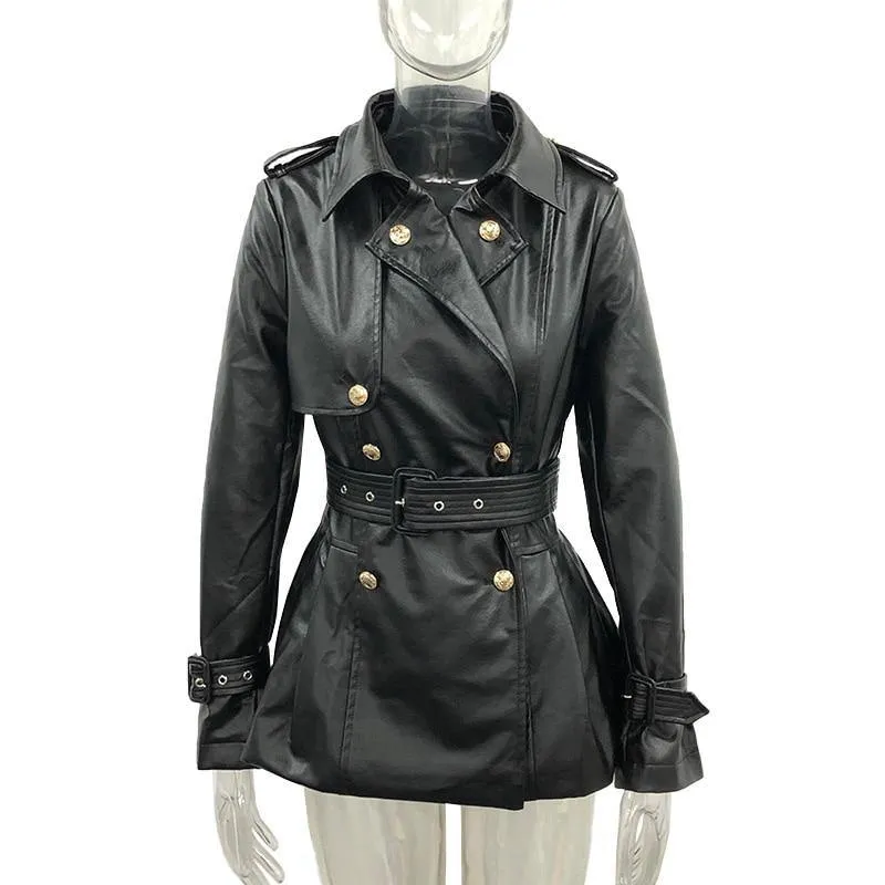 Women's Down Collar High Faux Leather Coats