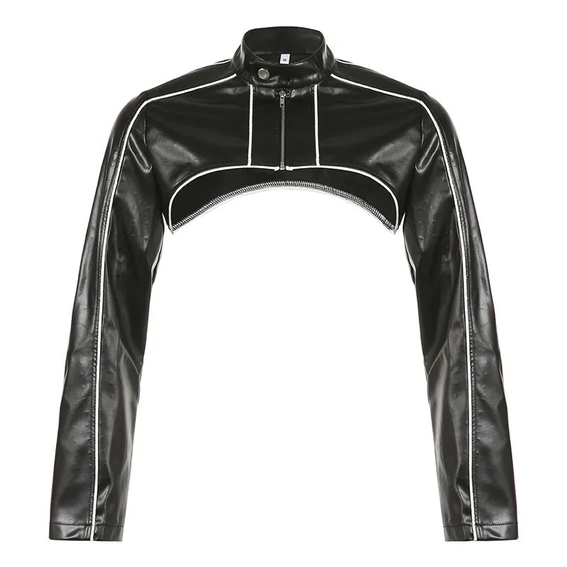 Wrap edge leather short jacket